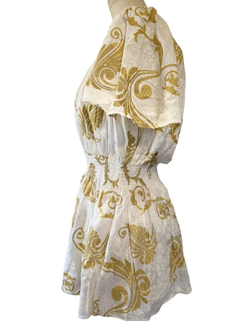 ❤️ Ashley Stewart Paisley Poplin White x Gold Mini Dress 1X - Picture 4 of 8